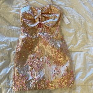 Pink and Gold Bow dress from Red Dress XS